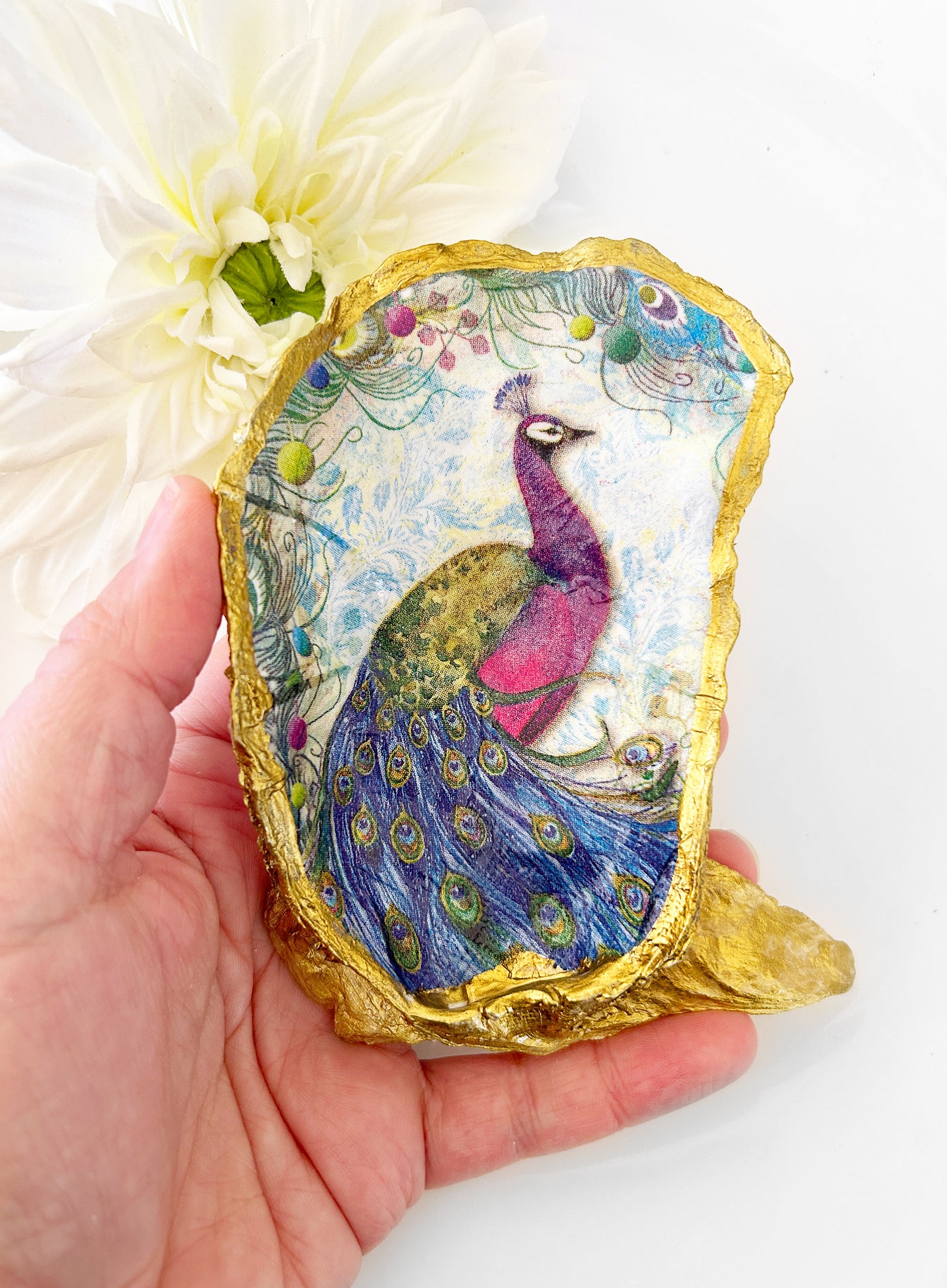 Colorful Peacock Oyster Shell Trinket Dish