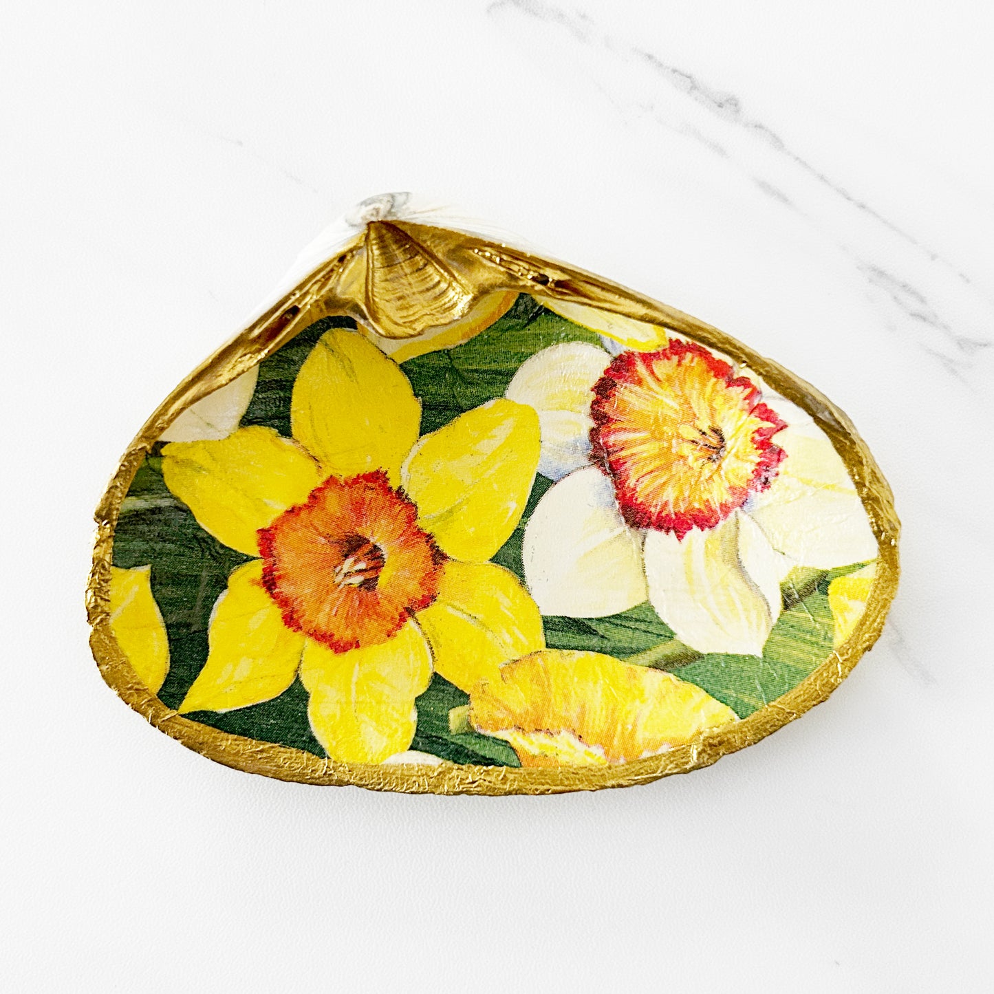 Spring Yellow Daffodil Clam Shell Trinket Dish