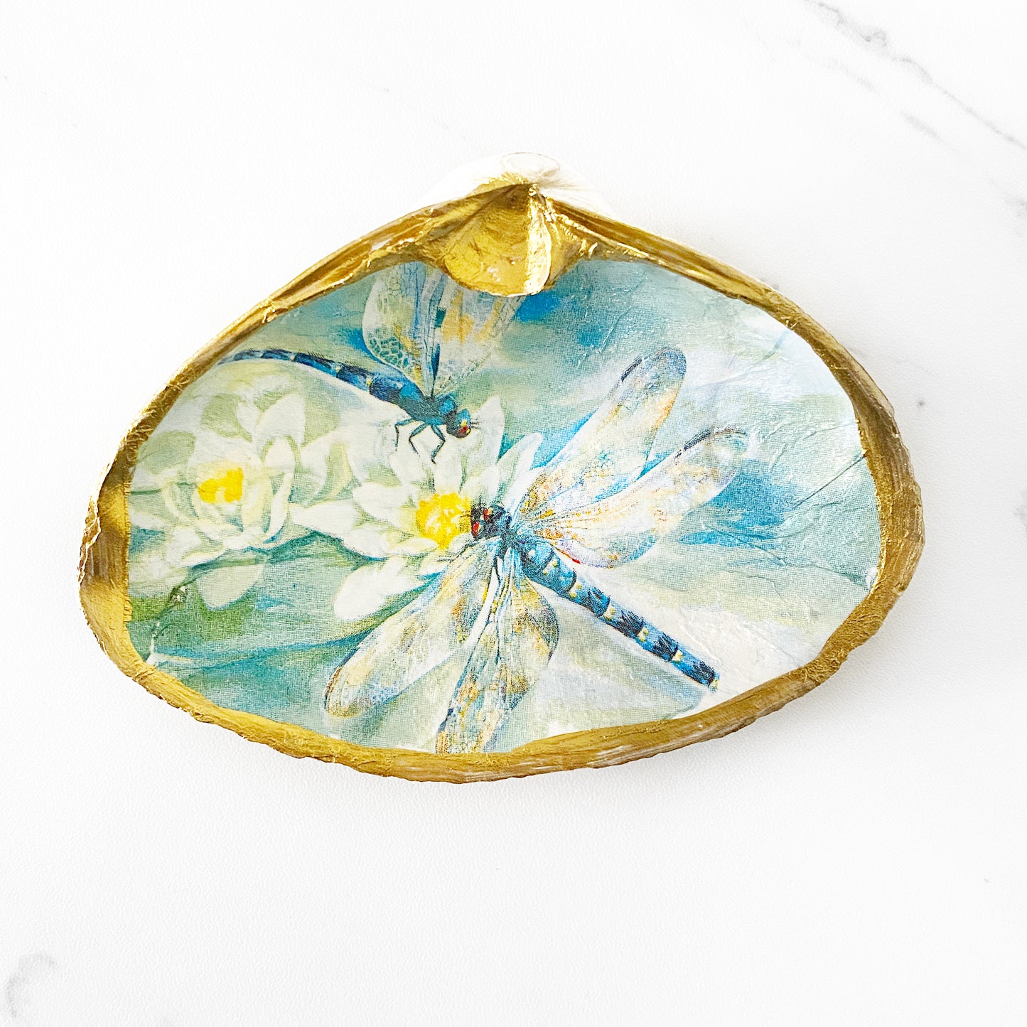 Dragonfly Lily Clam Shell Trinket Dish