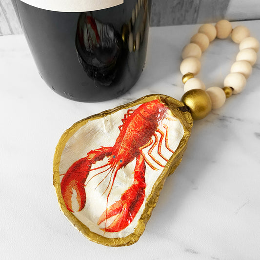 Lobster Oyster Shell Decoupage Wine Charm
