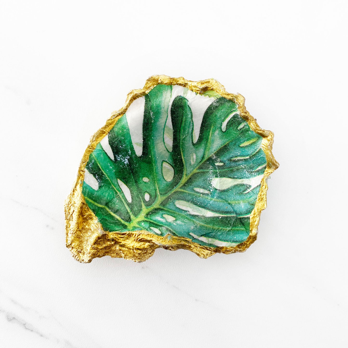 Monstera Tropical Leaf Oyster Shell Trinket Ring Dish