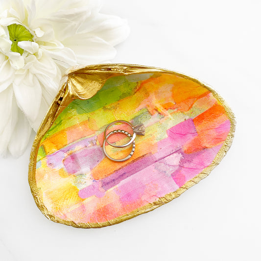 Colorful Paint Strokes Decoupage Clam Shell