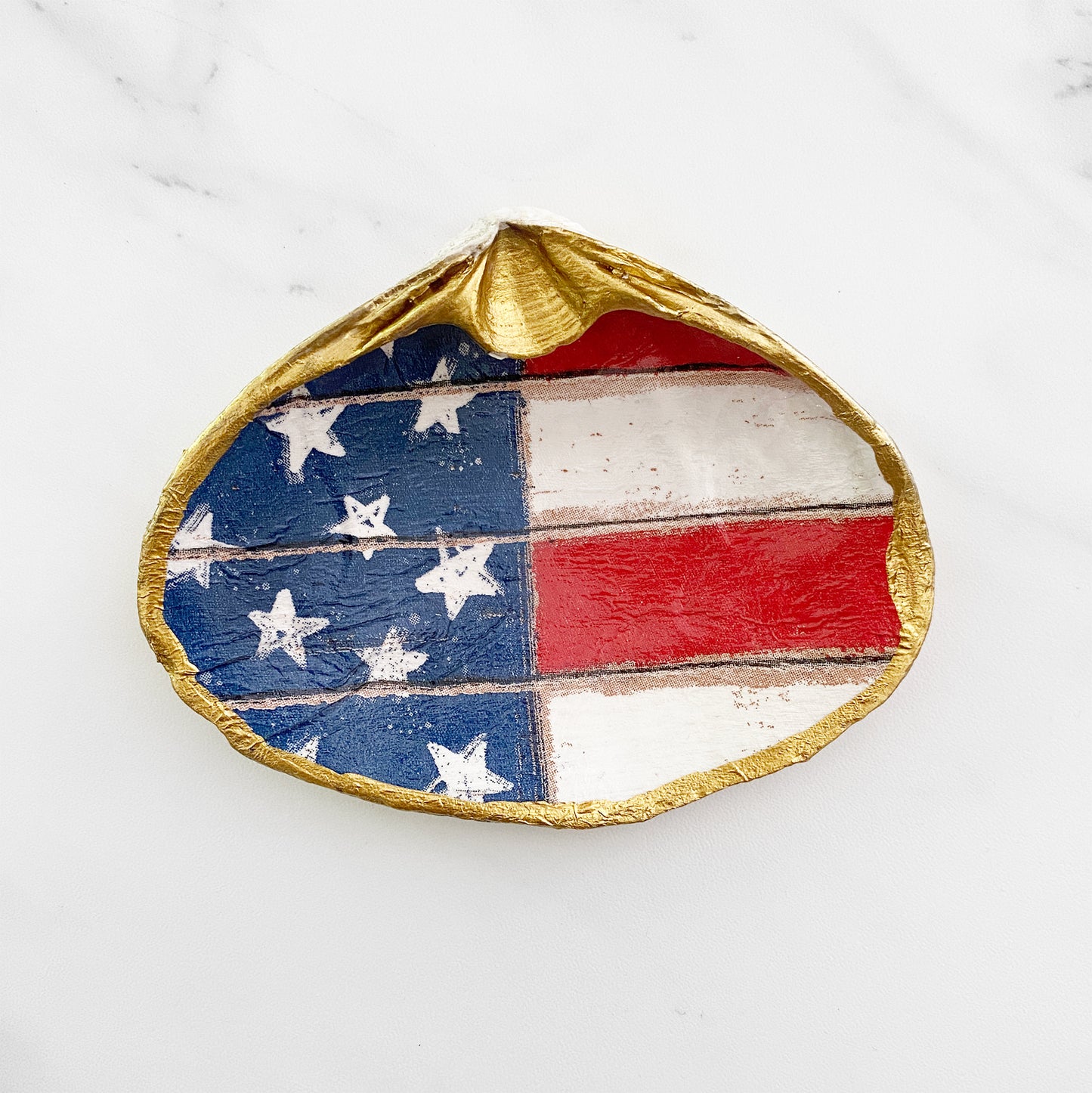 Patriotic American Flag Decoupage Clam Shell