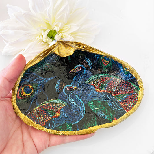 Bold Peacock Extra Large Clam Shell Trinket Dish