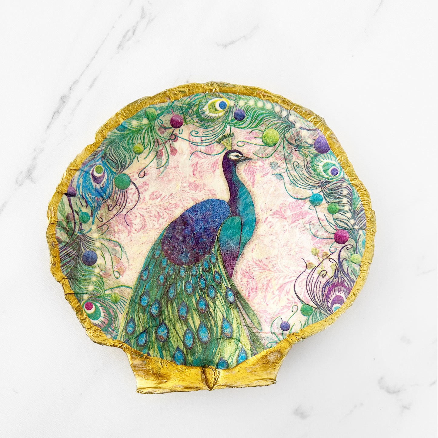 Large Ornate Peacock Decoupage Trinket