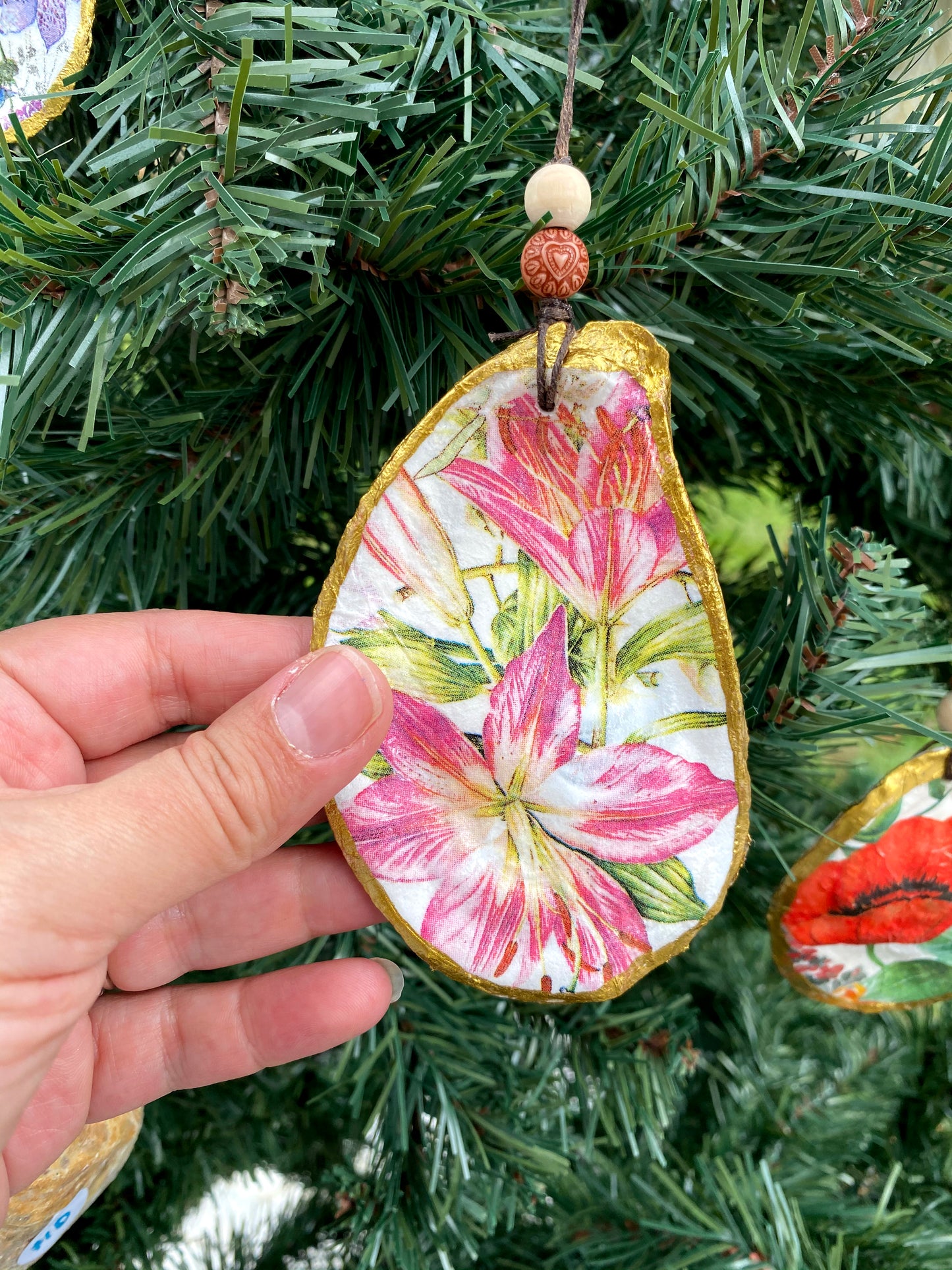 Oyster Shell Christmas Ornaments Custom Order Request, Made to order, Decoupage Seashell Christmas Ornament