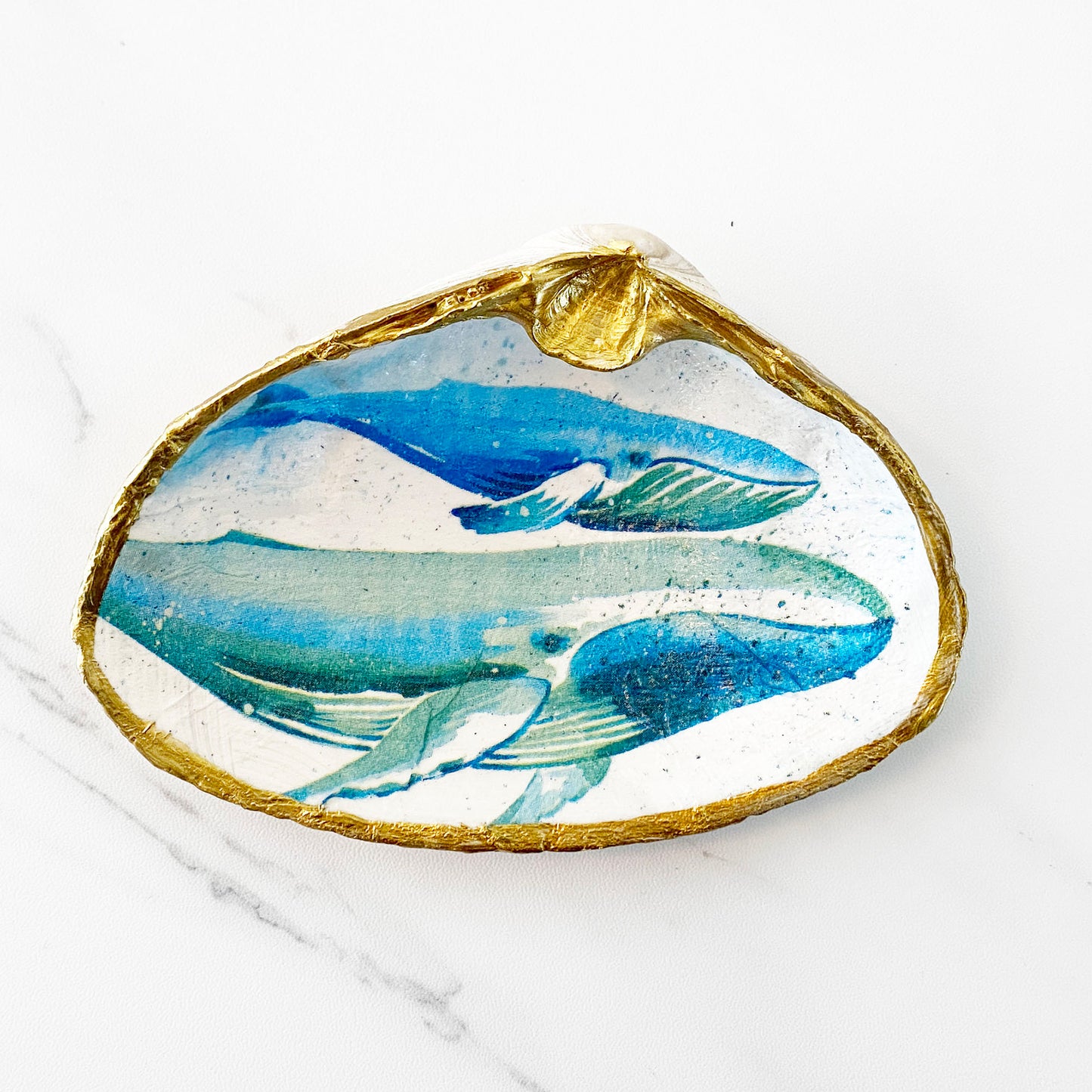 Blue Whale Decoupage Clam Shell Trinket Dish